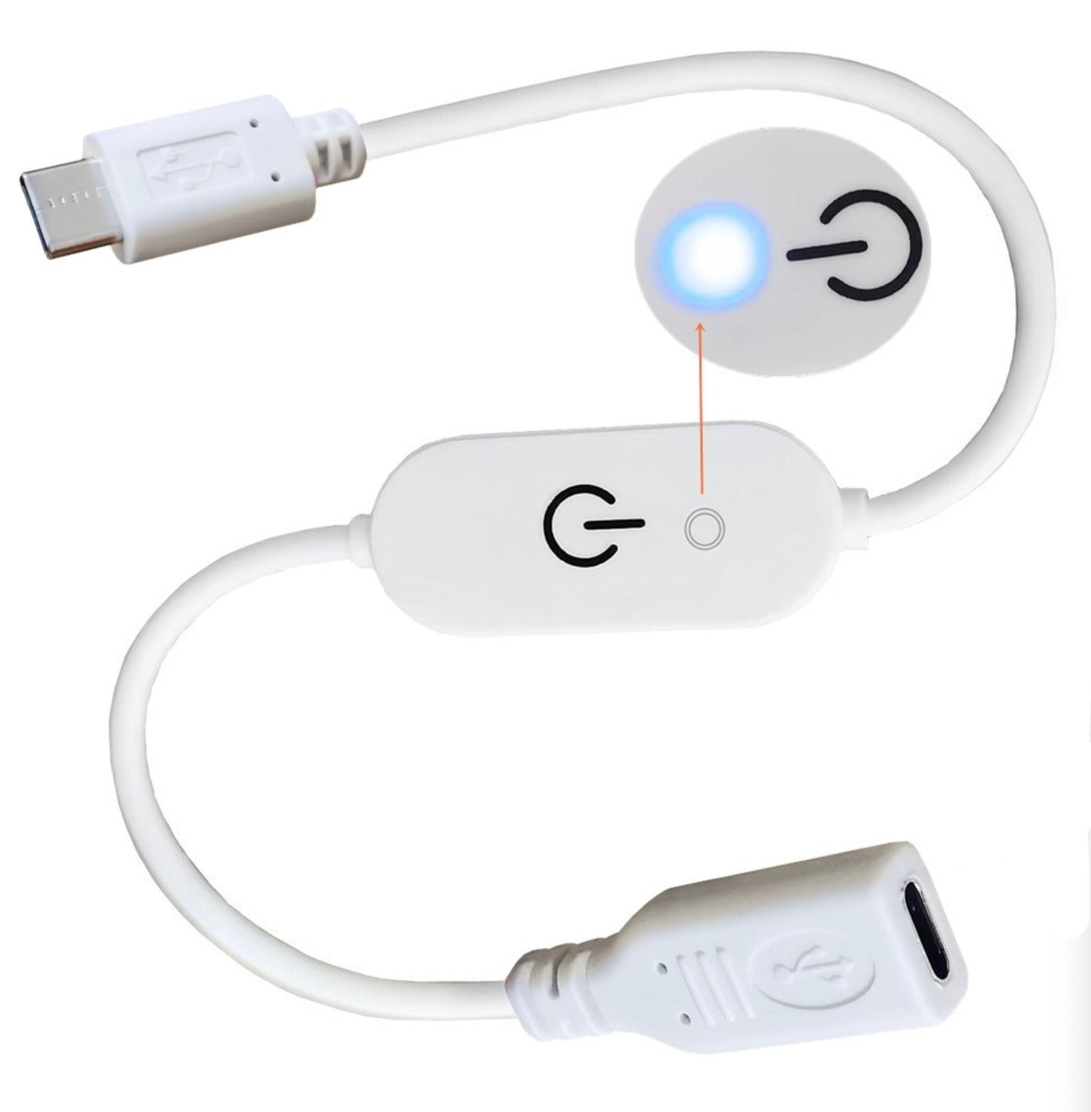 USB C touch dimmer switch for LED strip lights with USB C male and female connectors