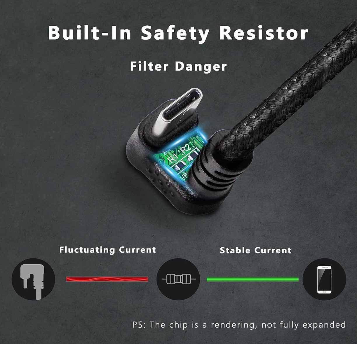 USB C U shape charging cable featuring built in safety resistor protection