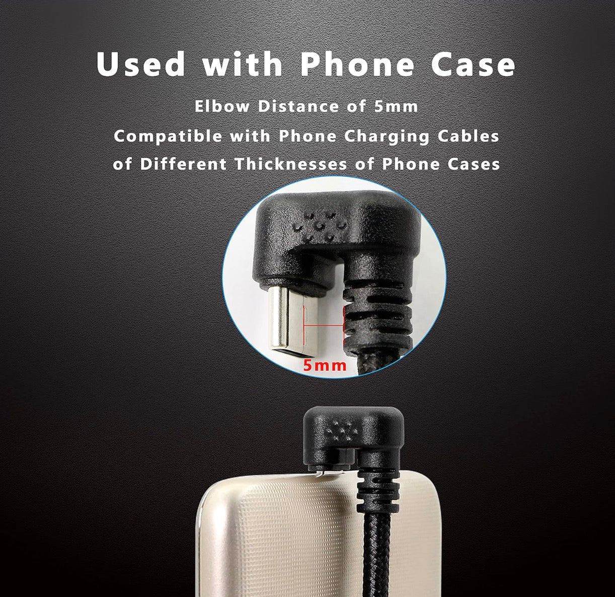 USB C U shape charging cable compatible with phone cases and protective covers