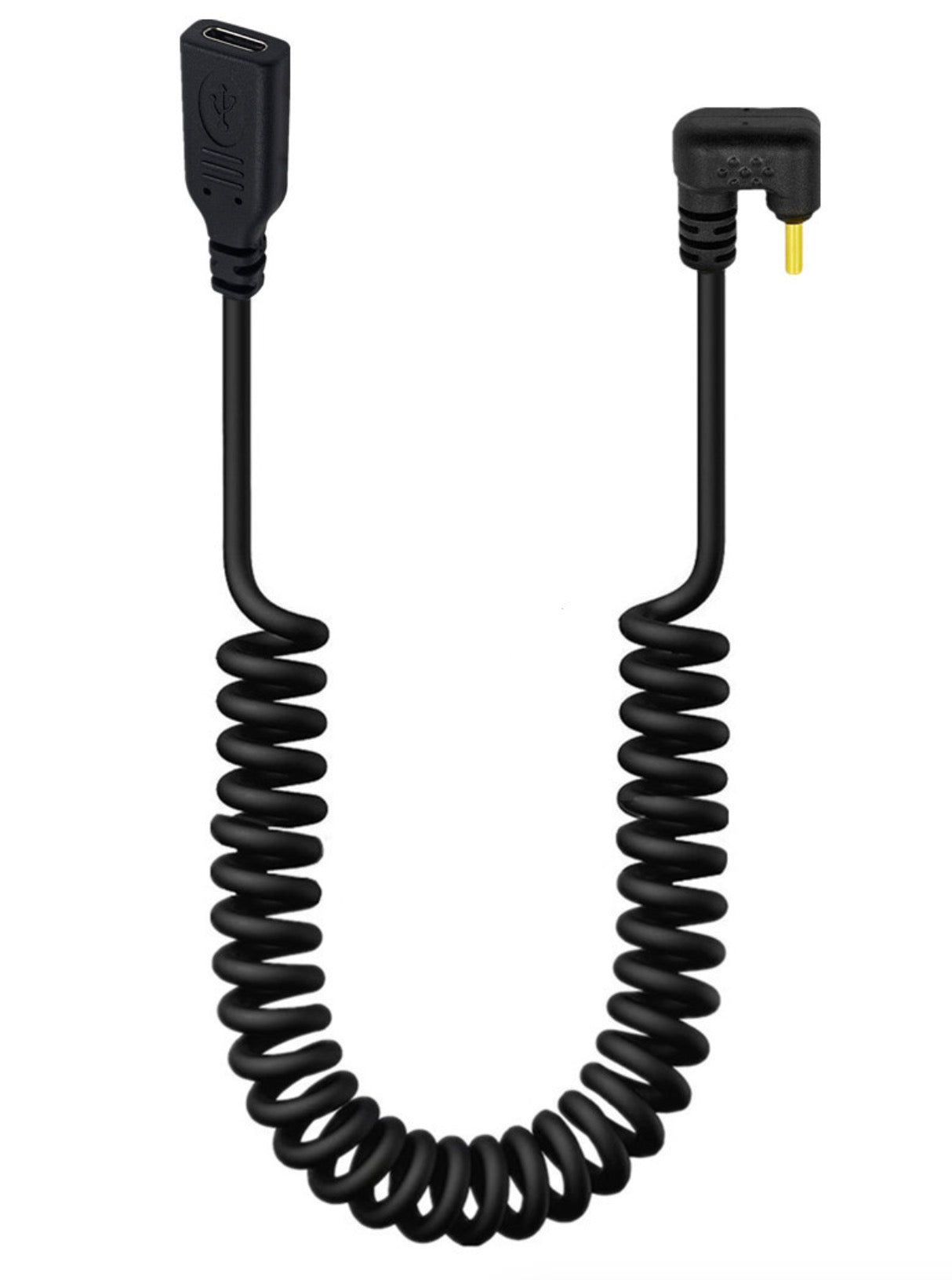 USB C U shape coiled extension cable shown extended for flexible connectivity
