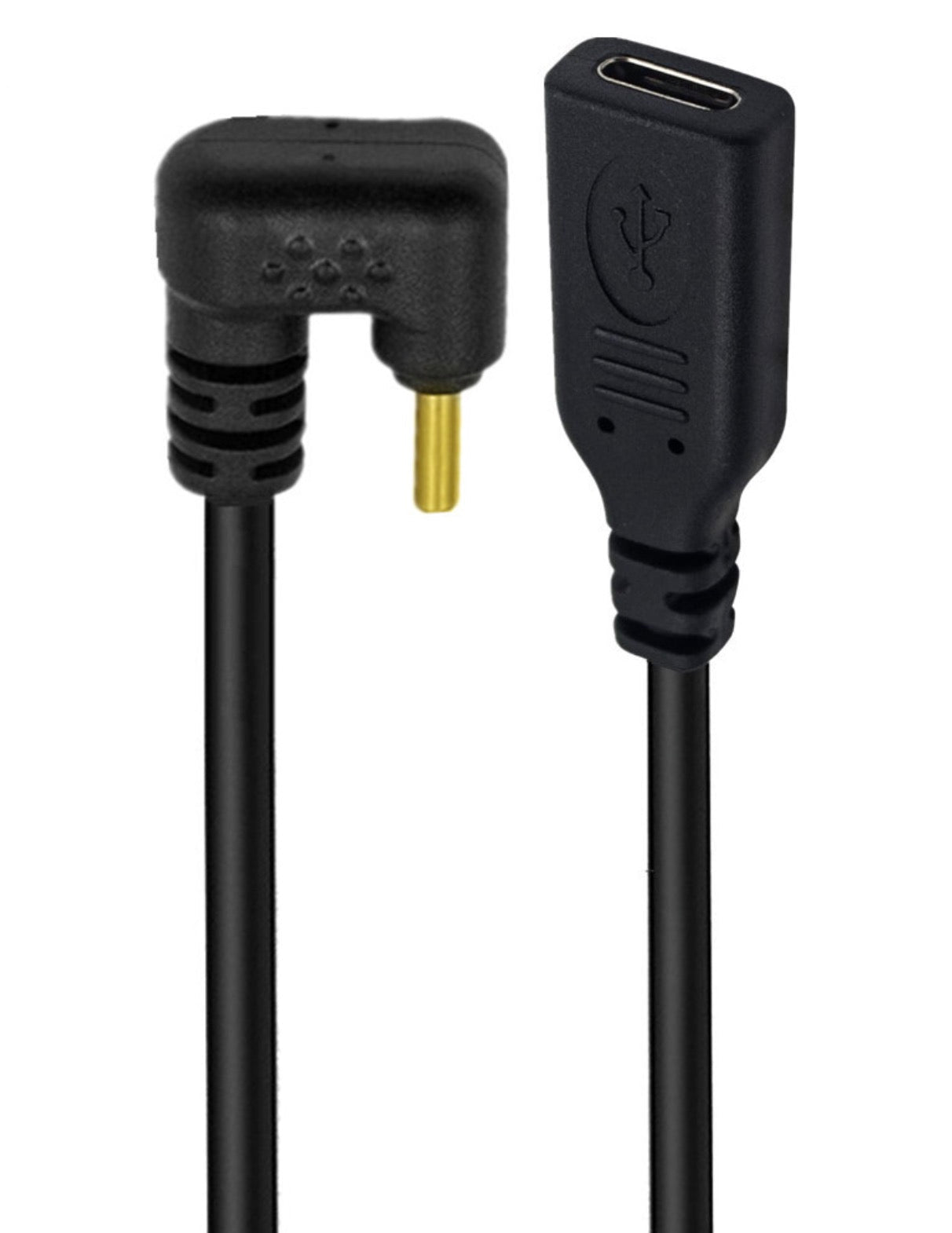 USB C female and U shape USB C male connectors on coiled extension cable