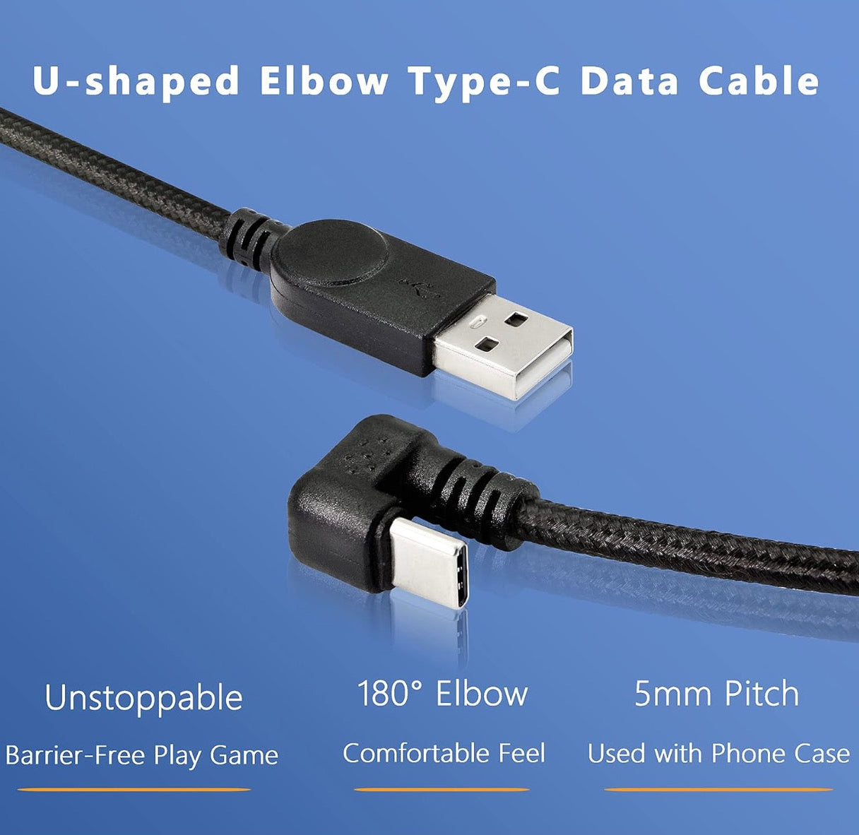 Flexible nylon braided USB C U shape charging cable designed for durability and everyday use