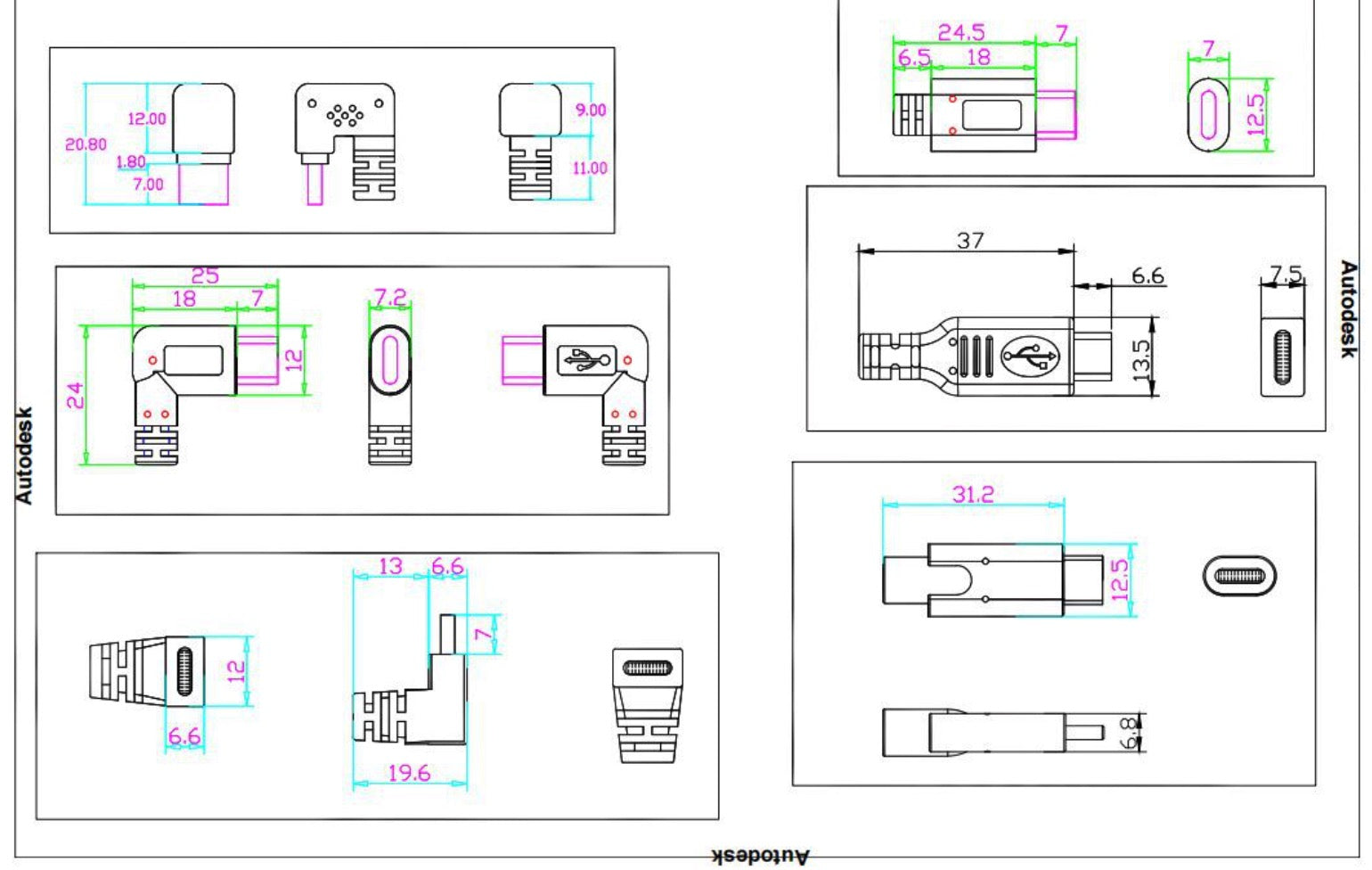 USB-C right angle U shape connector