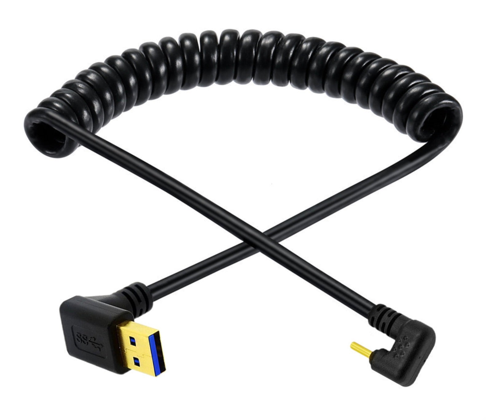 USB C U shape up angle coiled cable shown extended for flexible charging and data connectivity