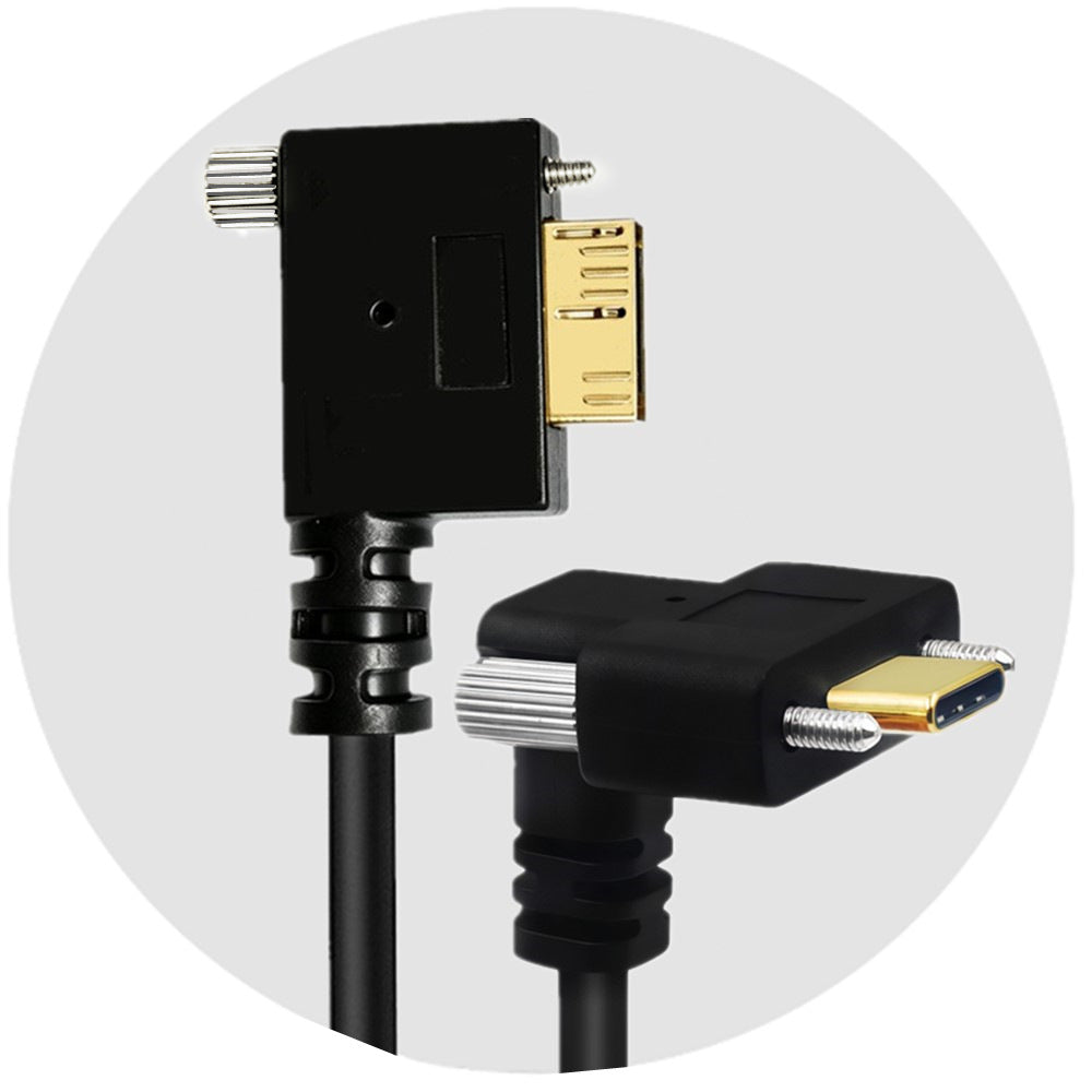 USB-C up-angle to Micro USB 3.0 right-angle male cable for compact equipment