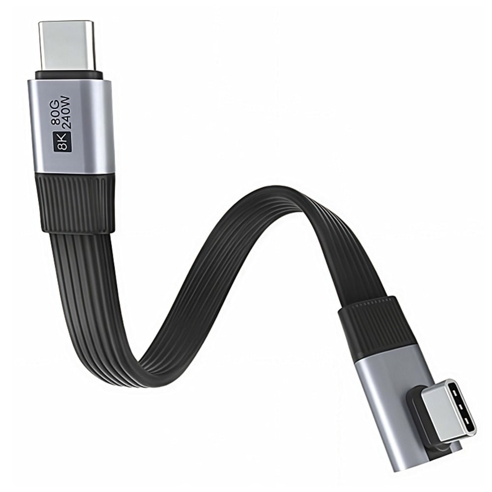 Black and silver USB cable with connectors on a white background