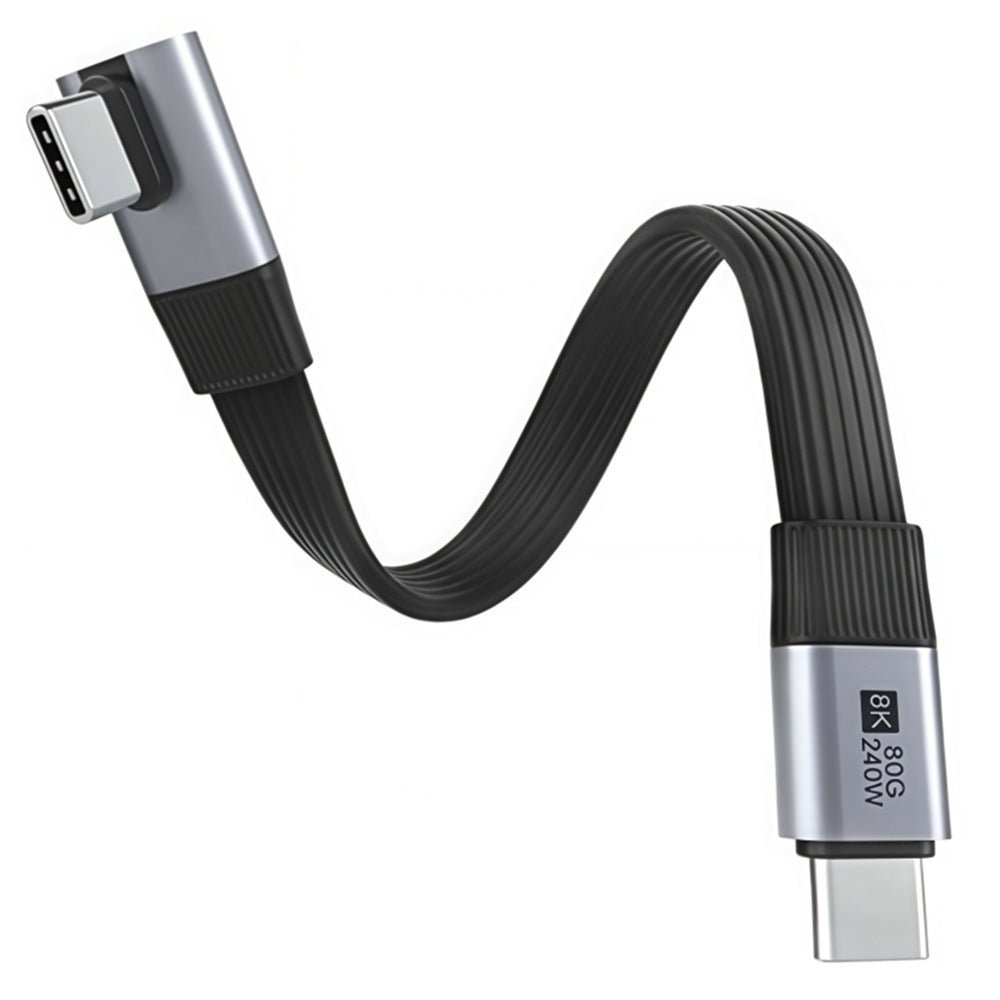 Black and silver USB-C cable on a white background