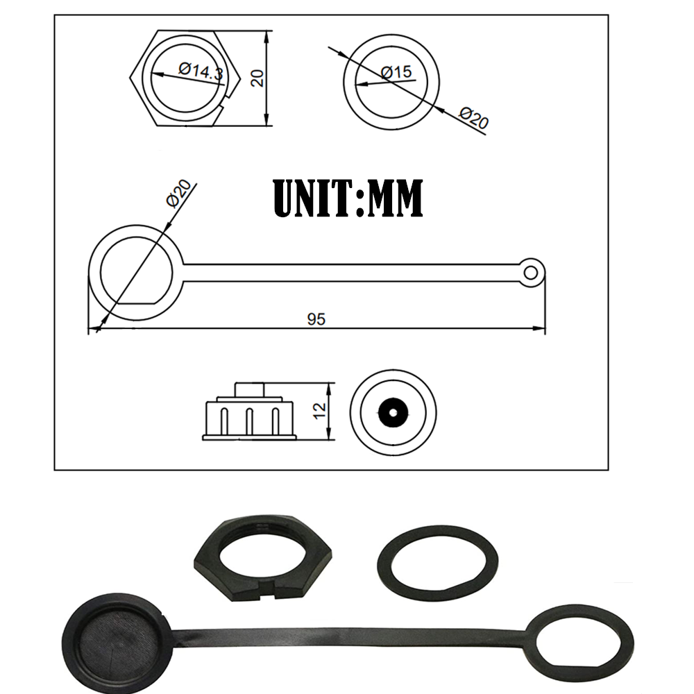 Technical drawing and dimensions of the waterproof USB-C panel mount connector