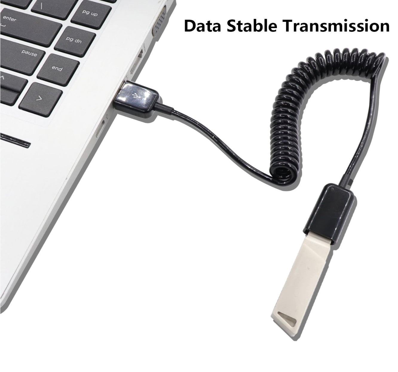 Coiled USB extension cable extended