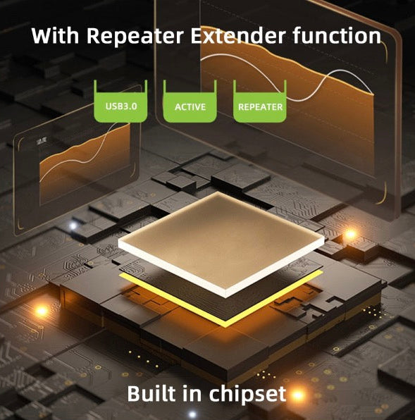 USB female to female repeater adapter connected to printer and peripheral equipment