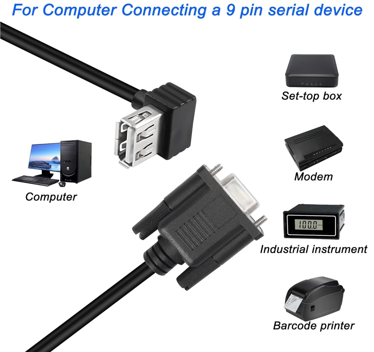 USB 2.0 female to RS232 DB9 female converter cable for industrial equipment programming and serial communications