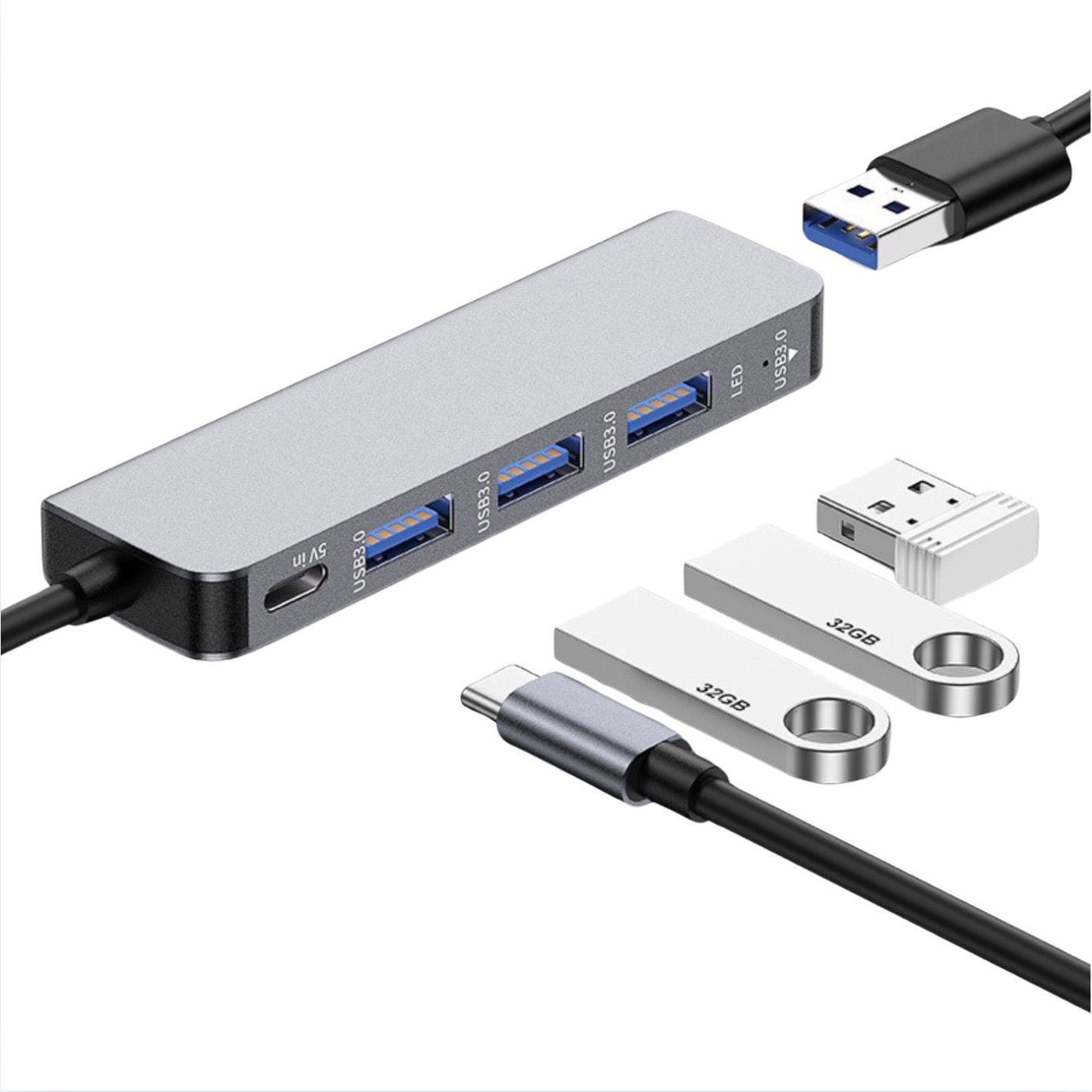 Aluminium USB 3.0 hub adapter with multiple USB ports