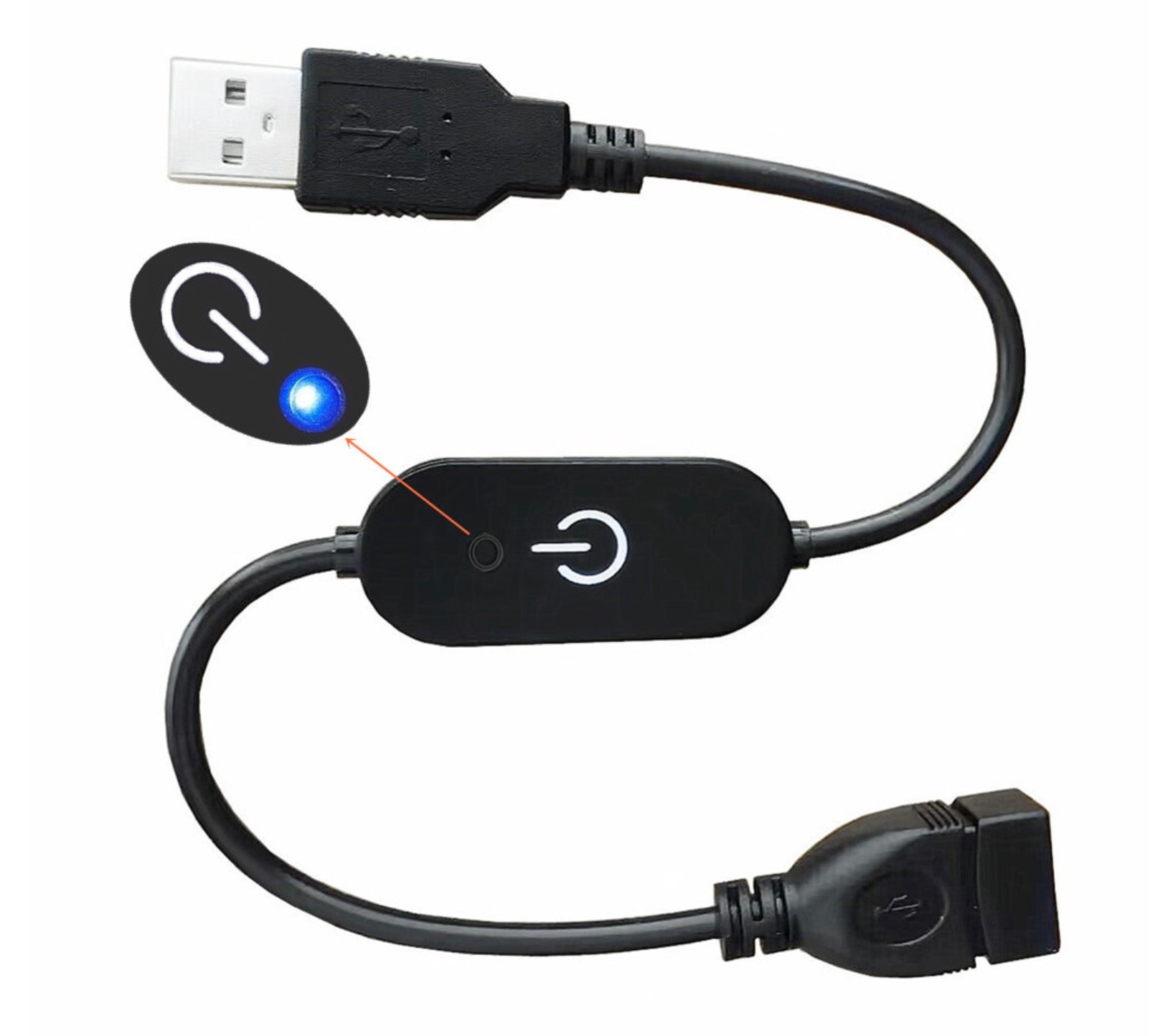 Black USB inline light controller with on off and dimming functionality