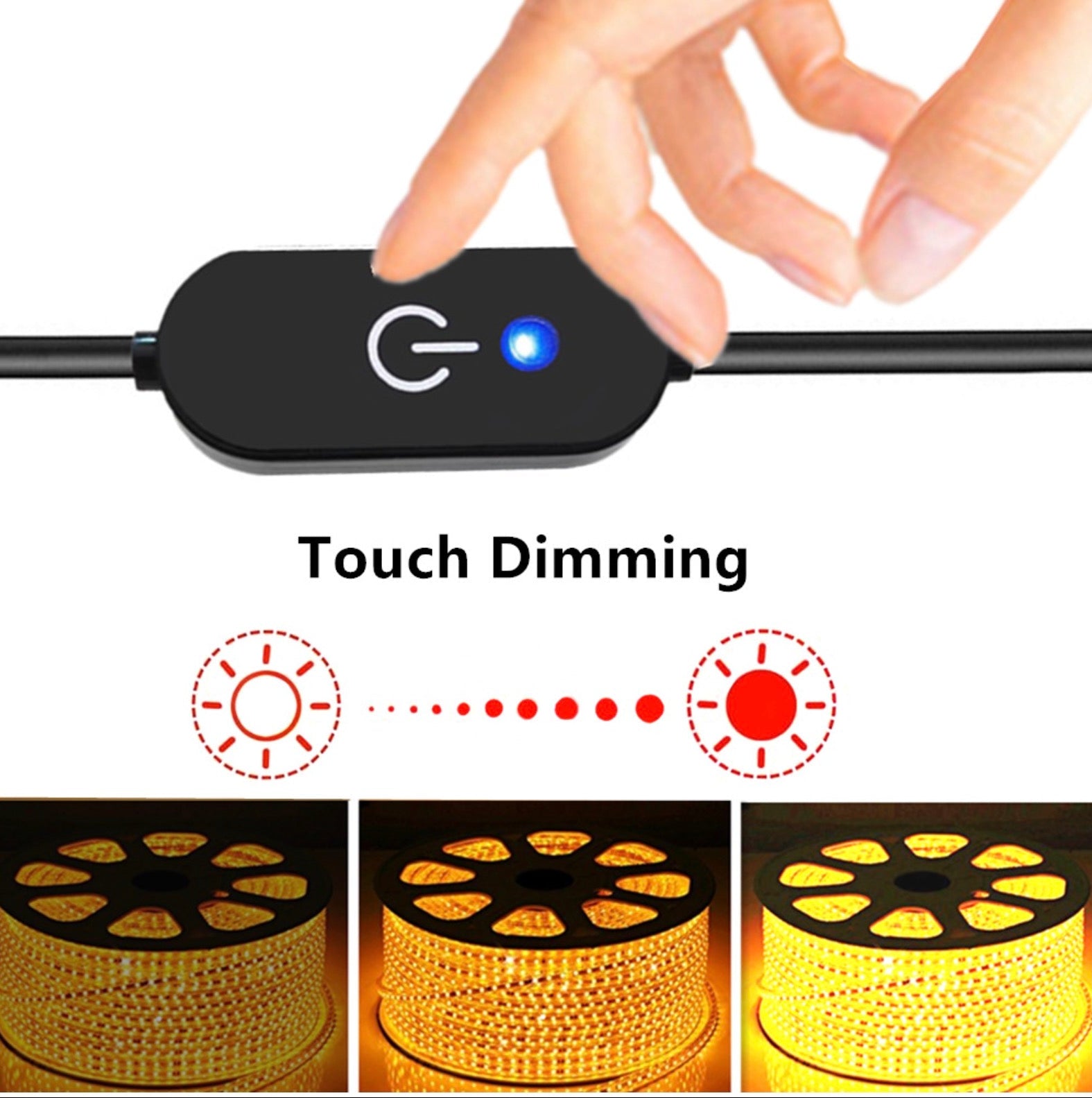 USB LED brightness controller with touch sensitive dimming adjustment