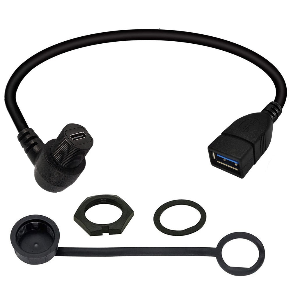 USB panel mount extension cable with waterproof cap and mounting hardware