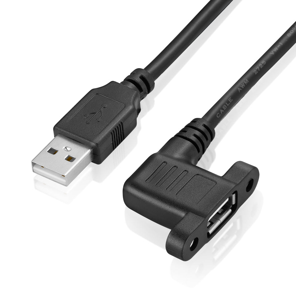 USB 2.0 Type-A male to right-angled female panel mount extension cable