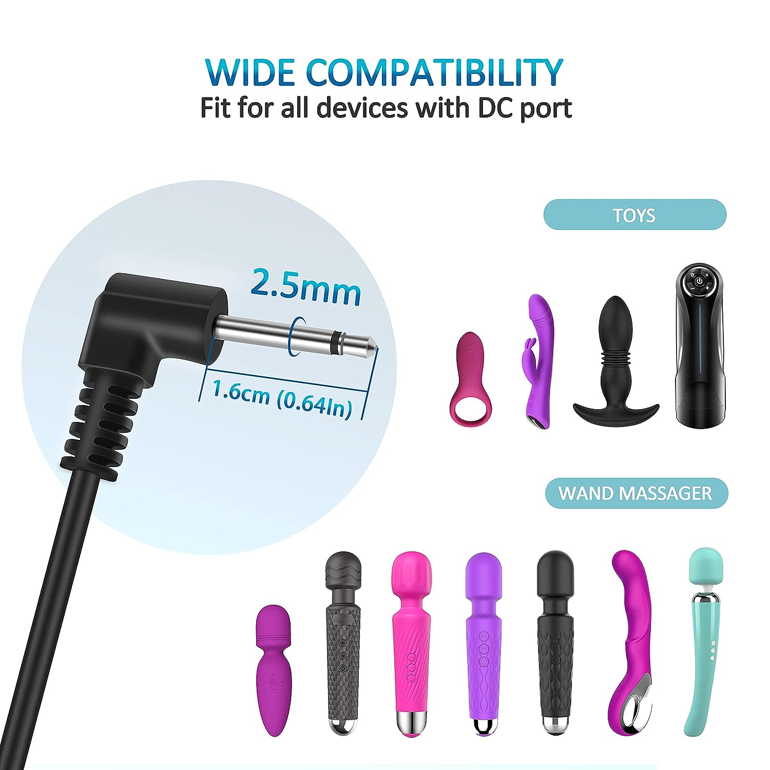 USB to 2.5mm DC plug close up view