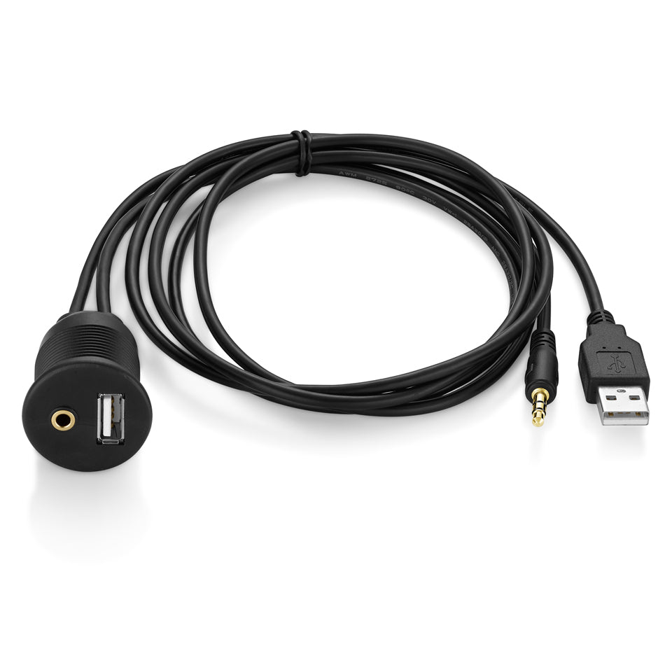 USB 2.0 + 3.5mm AUX 1/8" Audio Water Resistant Extension Cable For Truck Trailer Boat Motorcycle