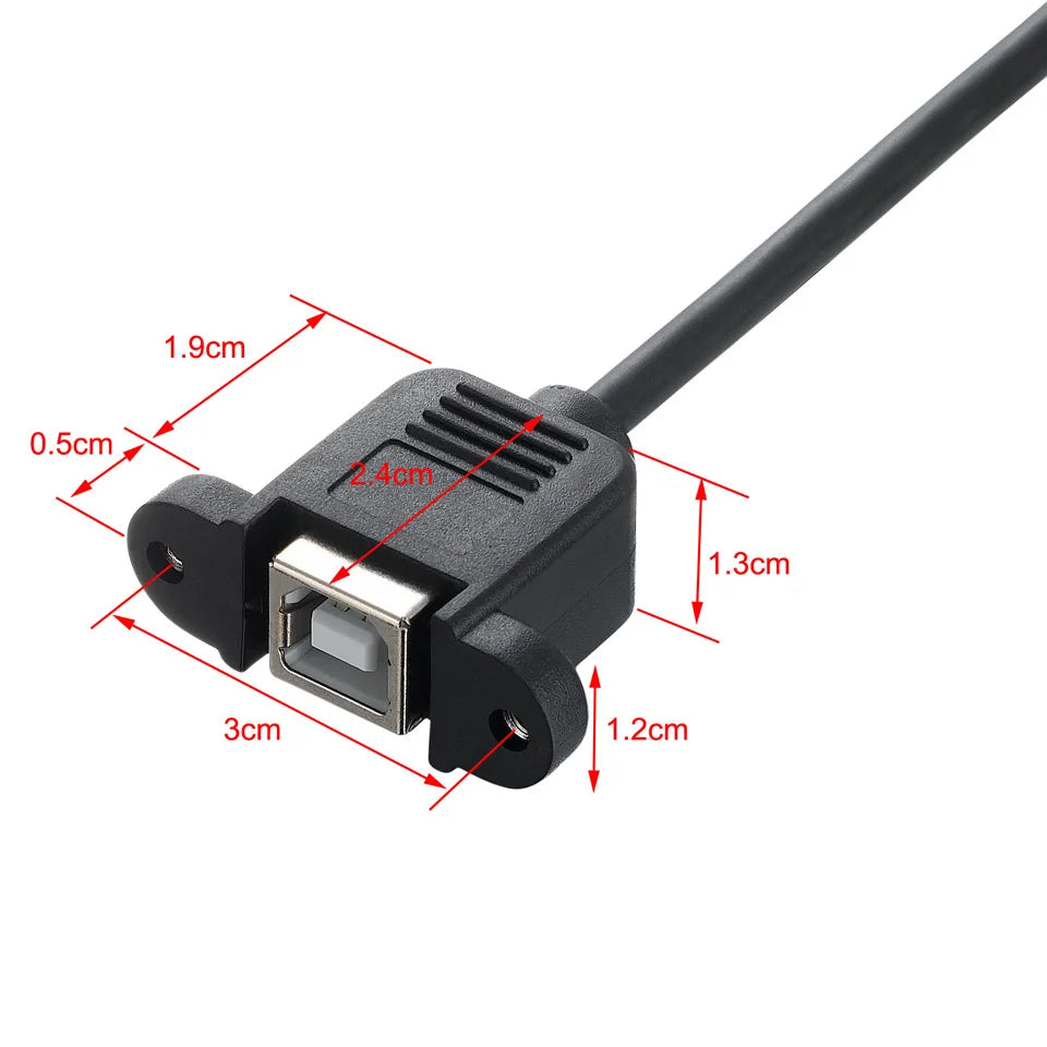 USB 2.0 Type B Angled Male to Female Panel Mount Printer Extension Cable 0.5m