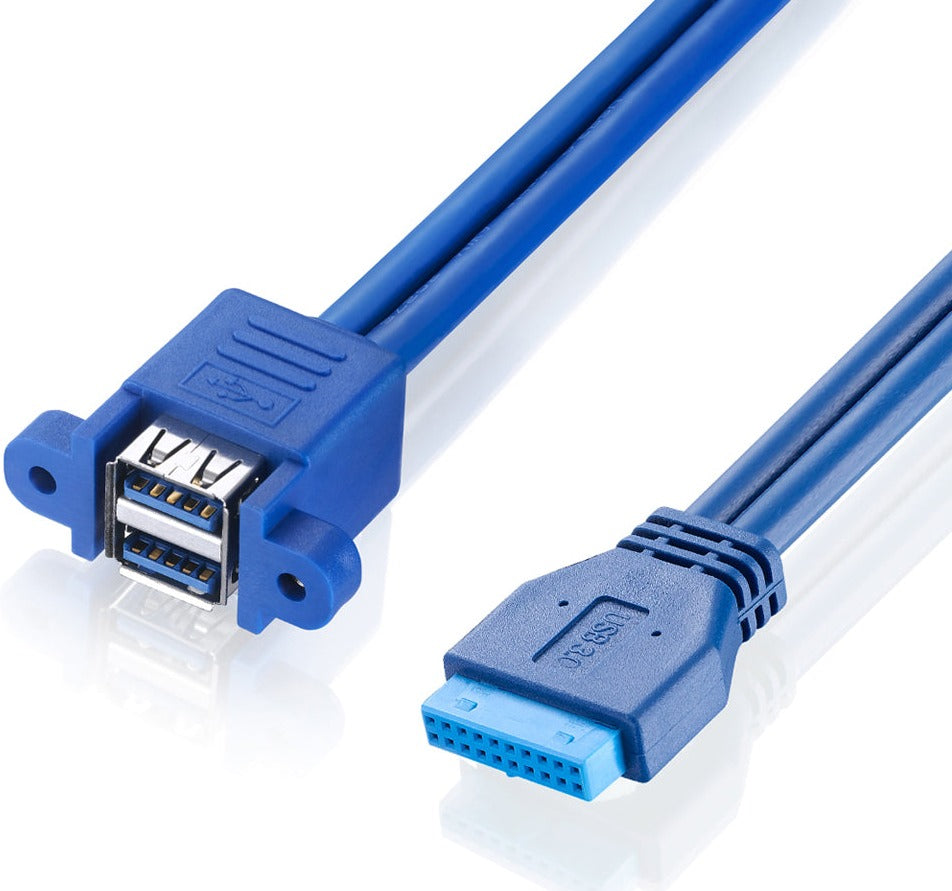 USB 3.0 20-pin motherboard header to dual USB-A panel mount extension cable