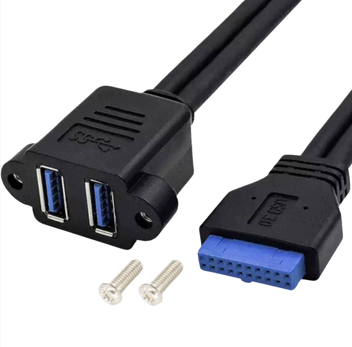 USB 3.0 20-pin motherboard header to dual USB-A panel mount extension cable