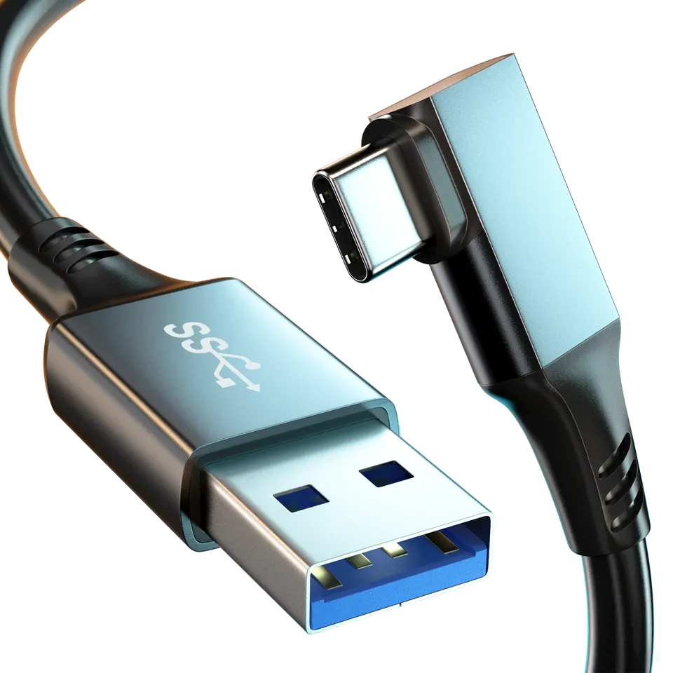 USB Type-A and angled USB-C connectors on the VR Link cable