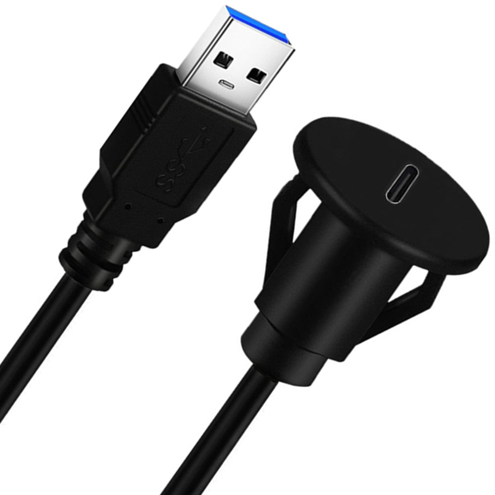 USB 3.0 flush panel mount extension cable installed in a vehicle dashboard