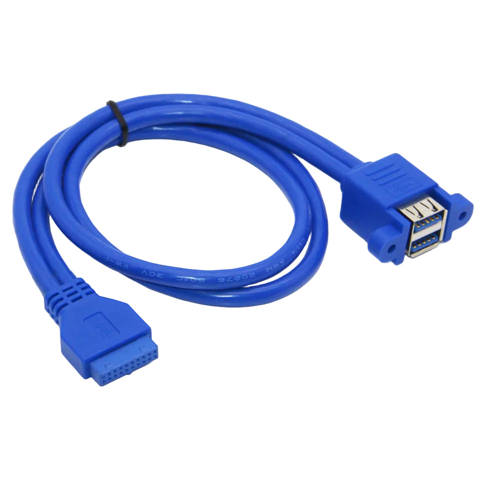 USB 3.0 20-pin extension cable installed inside a desktop computer case