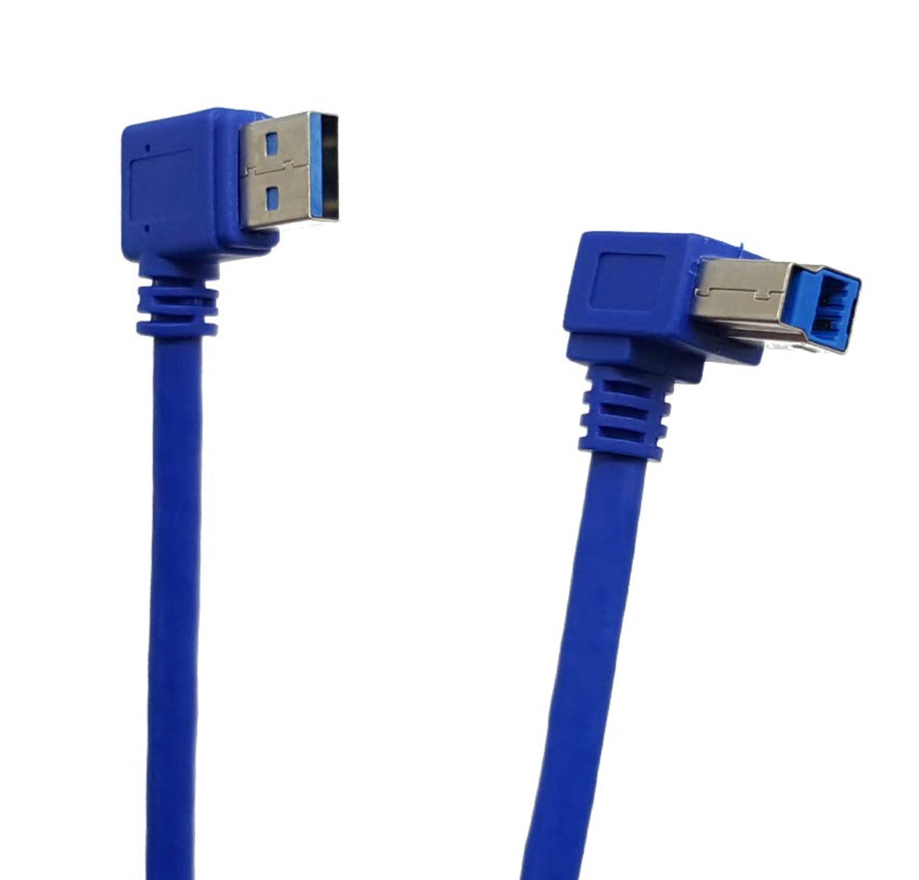 USB 3.0 printer cable showing left angle USB-A and left angle USB-B connector orientation