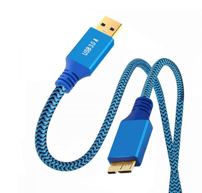 Braided USB 3.0 Micro-B cable with aluminium alloy housing and gold-plated connectors