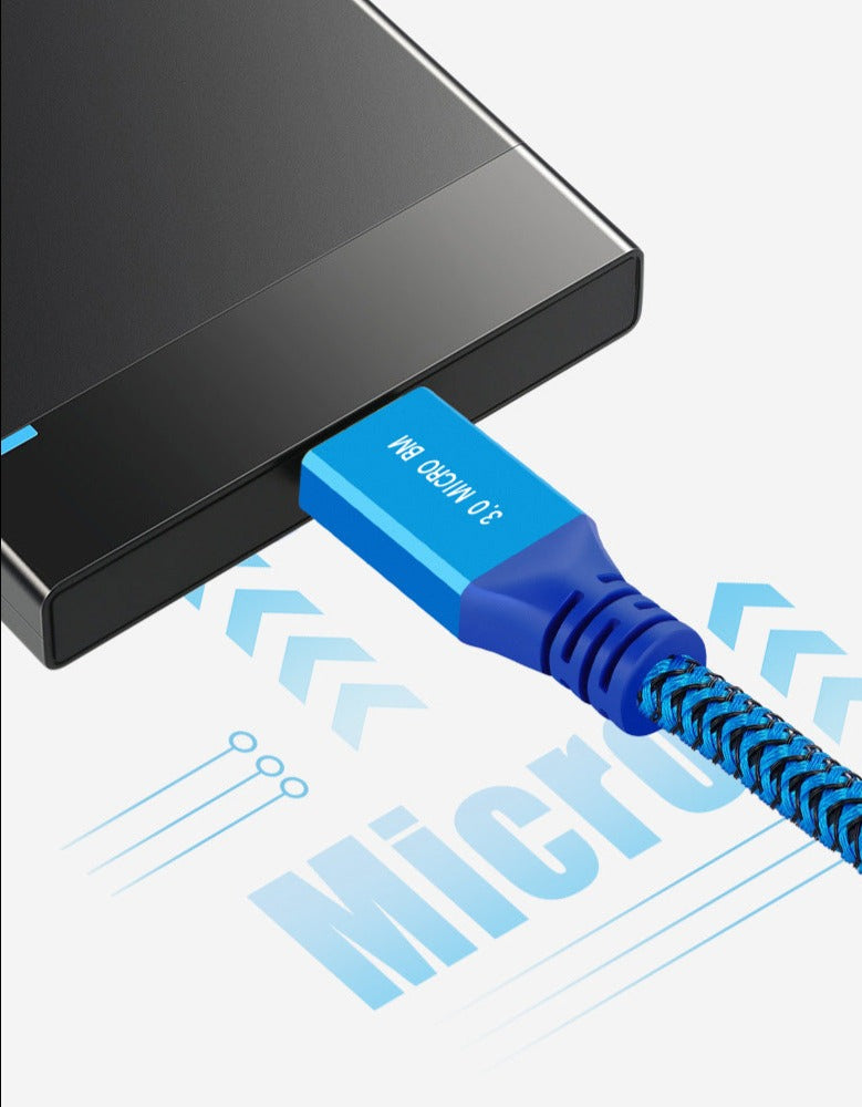 USB 3.0 Micro-B data cable showcasing fast file transfer performance up to 5Gbps