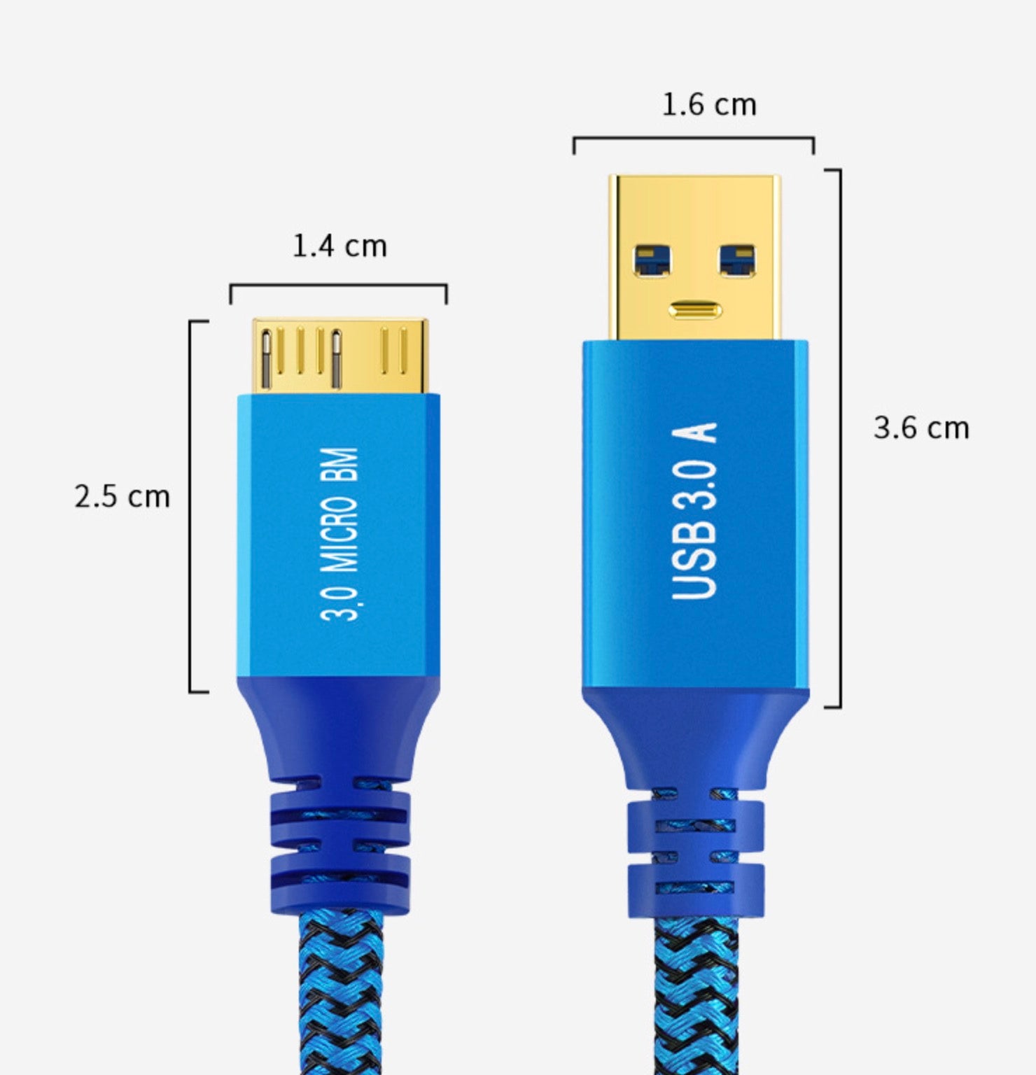 USB 3.0 Type-A to Micro USB 3.0 Micro-B braided cable available in 0.3m 0.6m 1m 2m and 3m lengths