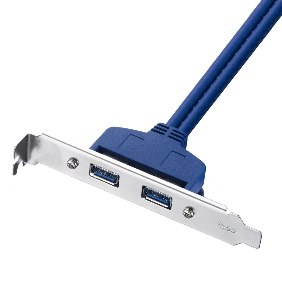 Detailed view of the dual USB 3.0 PCI bracket and cable assembly