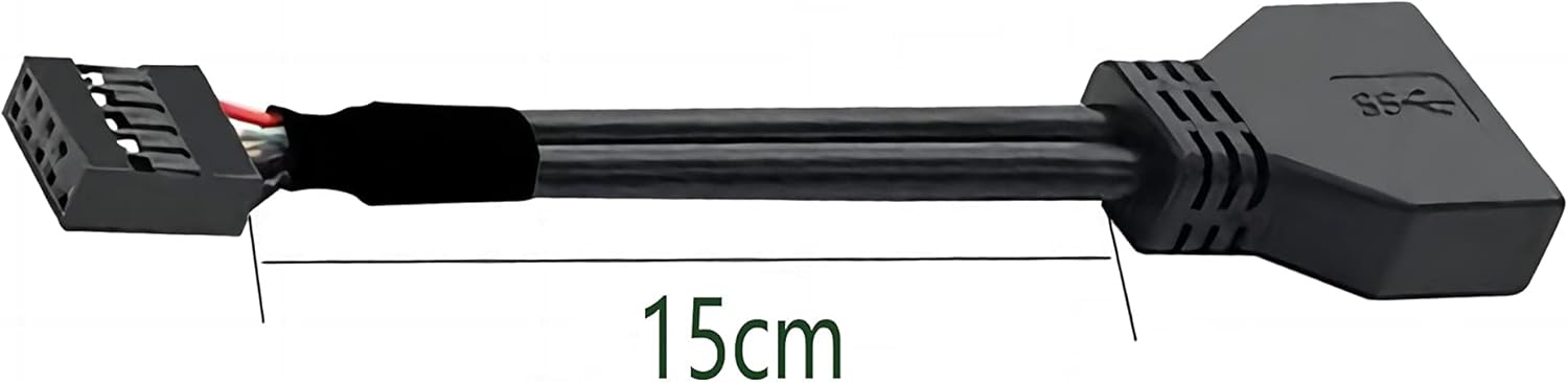 Black electronic connector with wires and measurement label on a white background