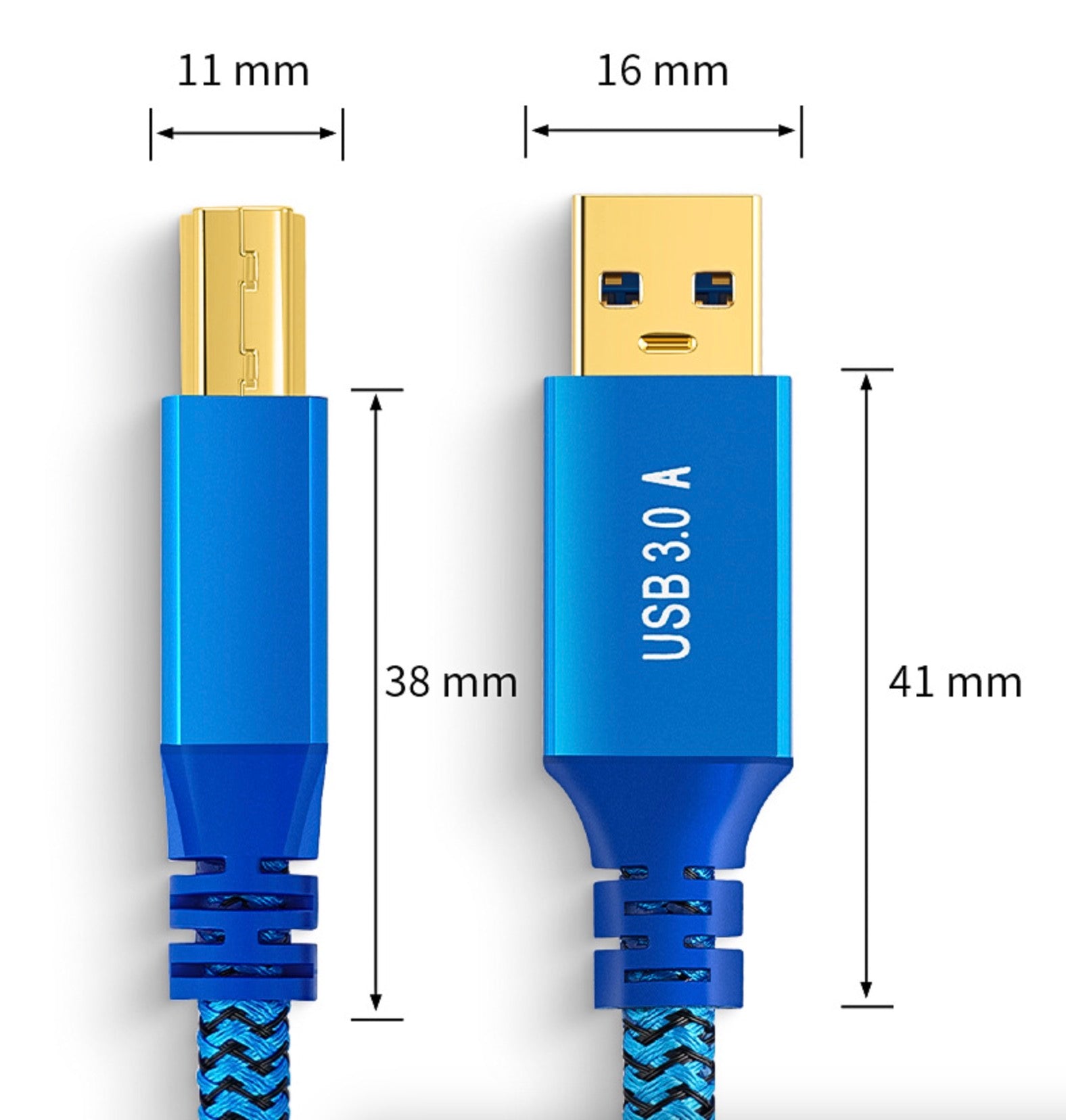 USB 3.0 Type-A male to USB 3.0 Type-B male SuperSpeed braided cable used in a professional workstation and peripheral setup