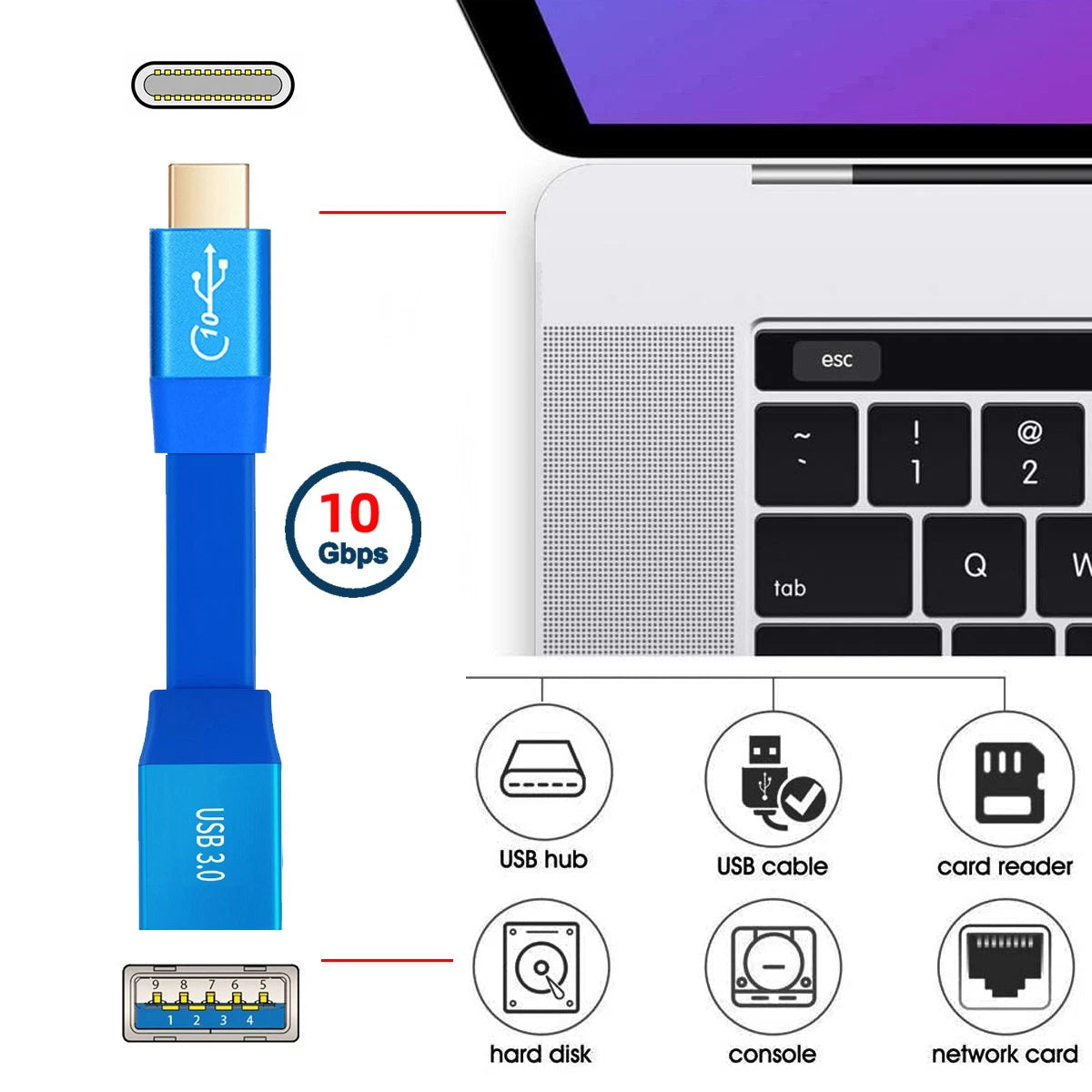 Short USB-C to USB-A adapter