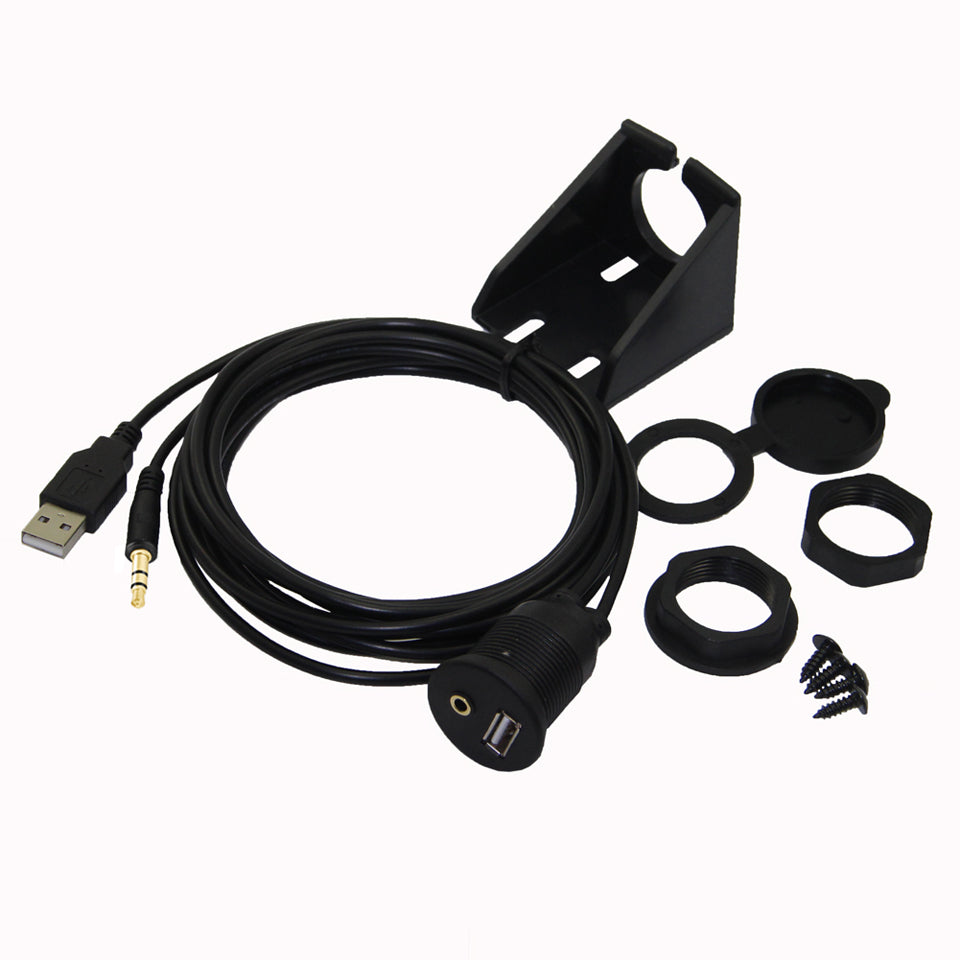USB 2.0 + 3.5mm AUX 1/8" Audio Water Resistant Extension Cable For Truck Trailer Boat Motorcycle