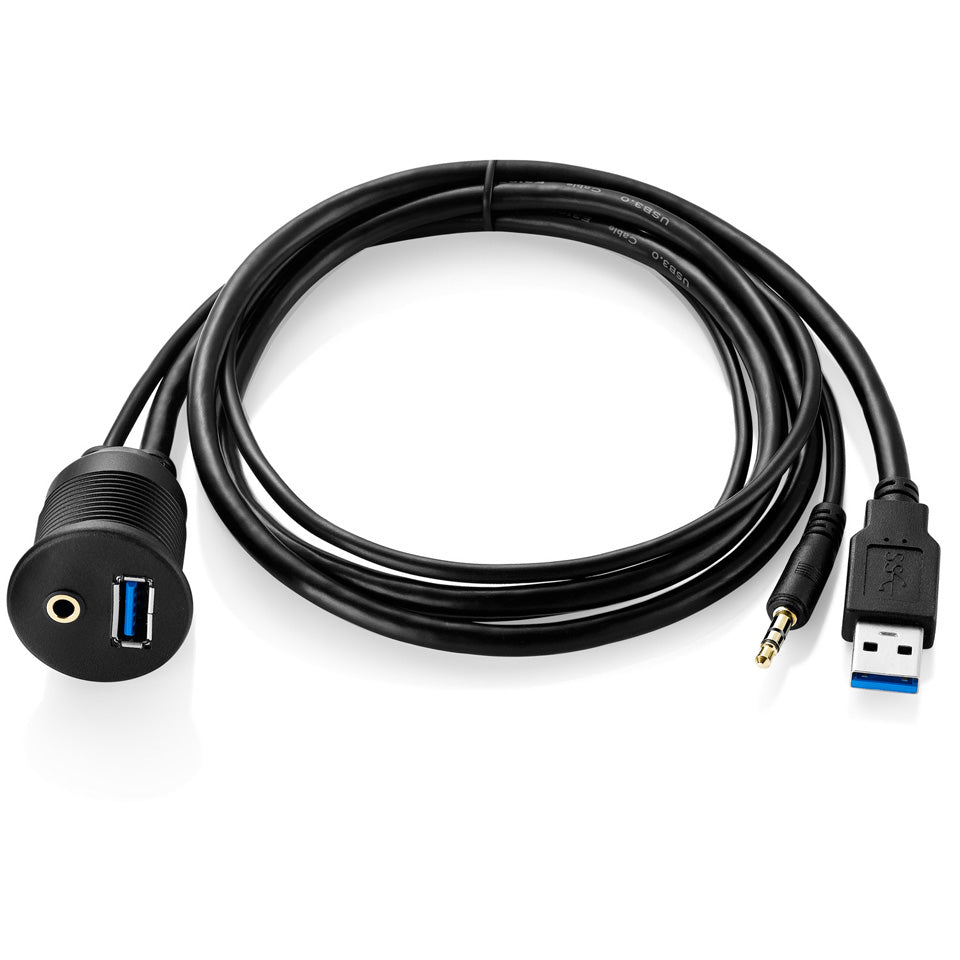 USB 3.0 + 3.5mm AUX 1/8" Audio Water Resistant Extension Cable For Truck Trailer Boat Motorcycle
