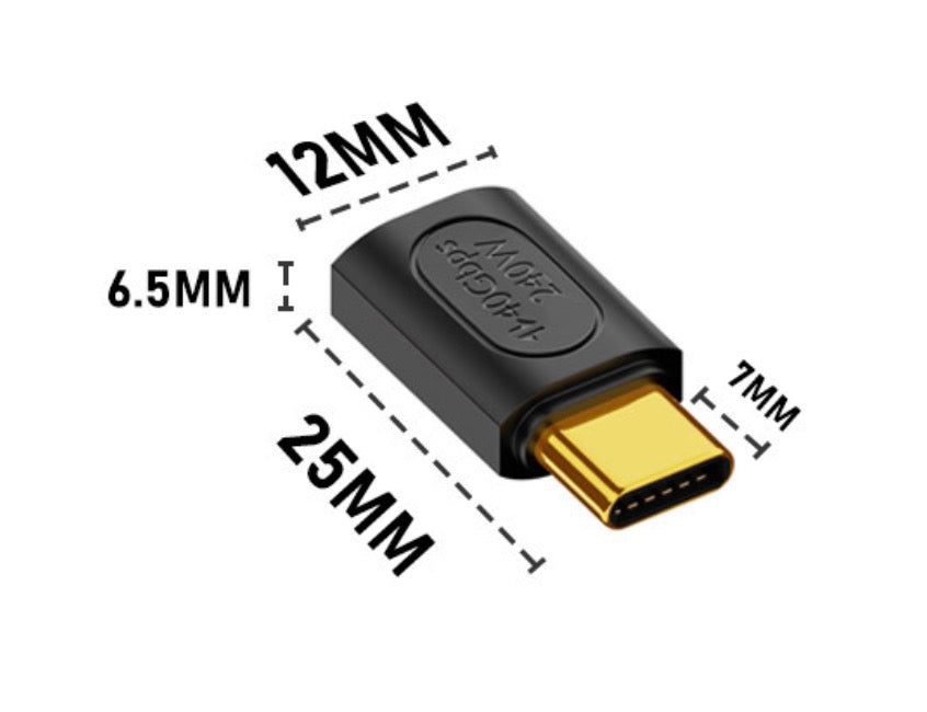 USB4 USB C extension adapter showing dimensions and specifications