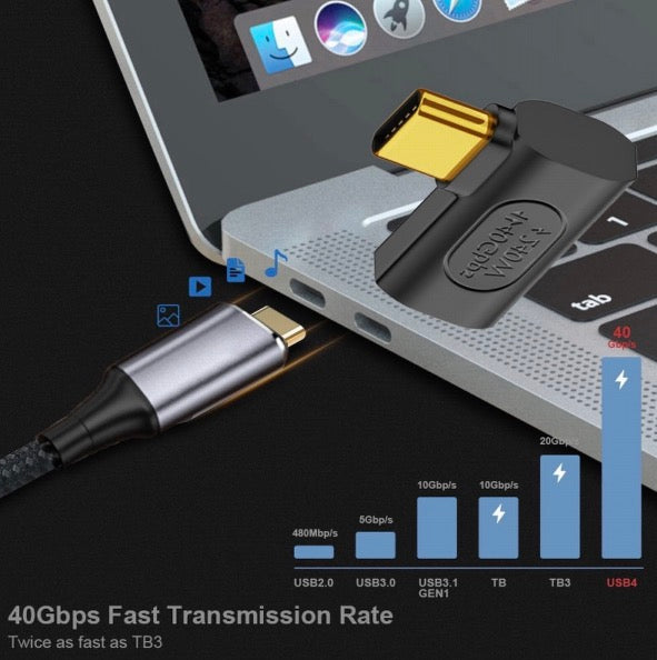 USB4 extension adapter specifications showing speed charging and compatibility