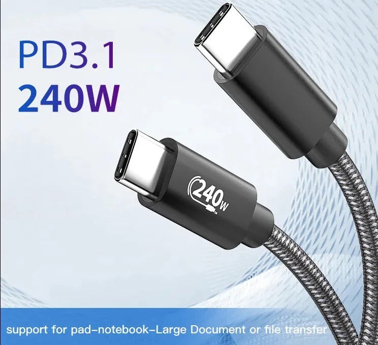 USB4 cable for laptop fast charging and high power delivery