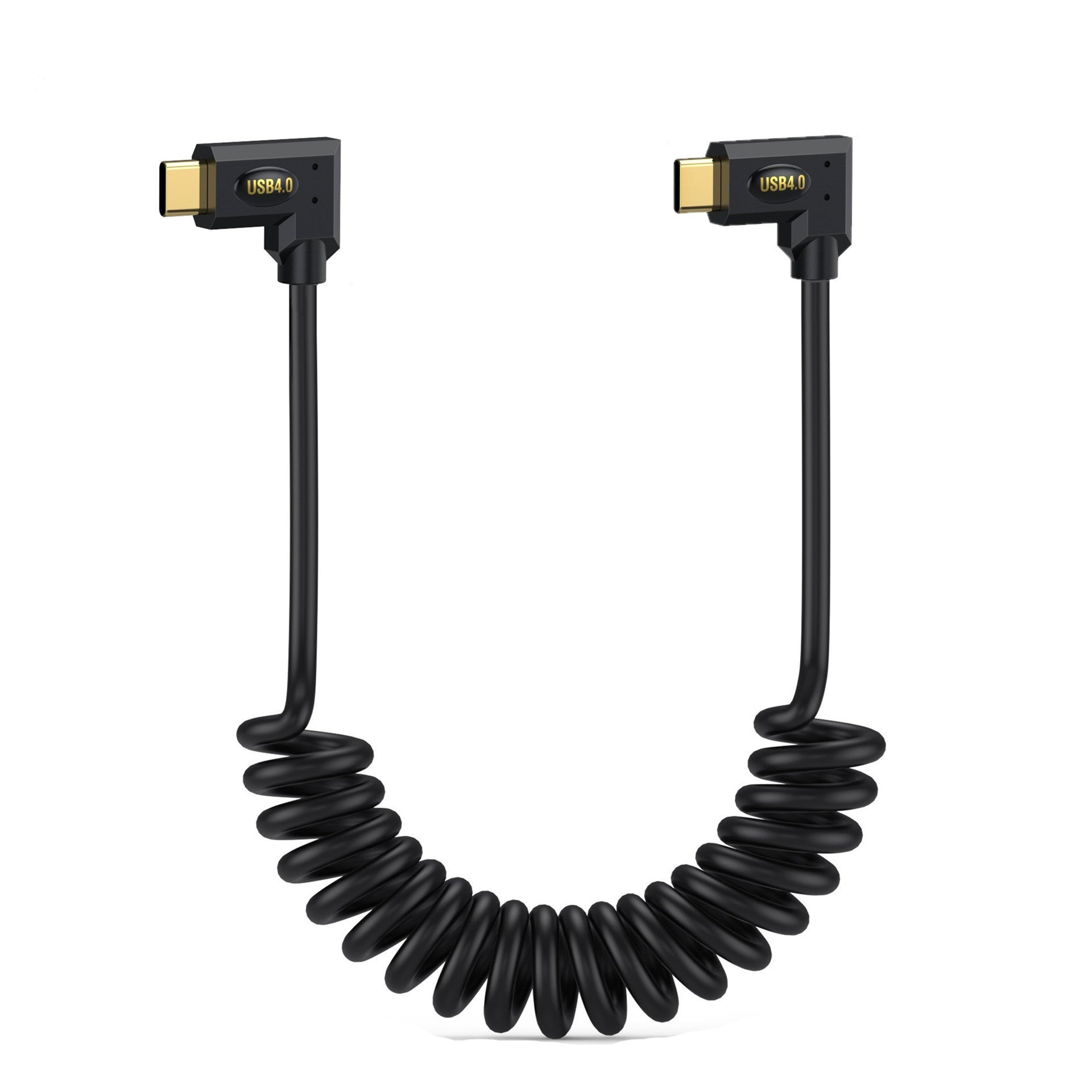 USB4 USB-C angled coiled cable with 40Gbps support and 240W charging