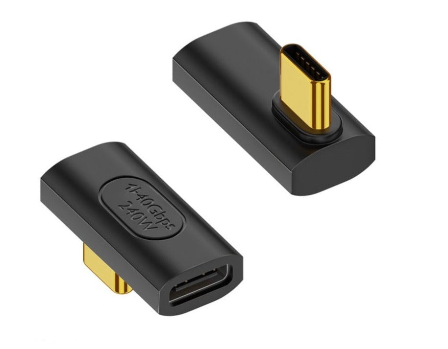 USB4 USB C male to female right angle adapter supporting 240W charging and 40Gbps transfer speeds