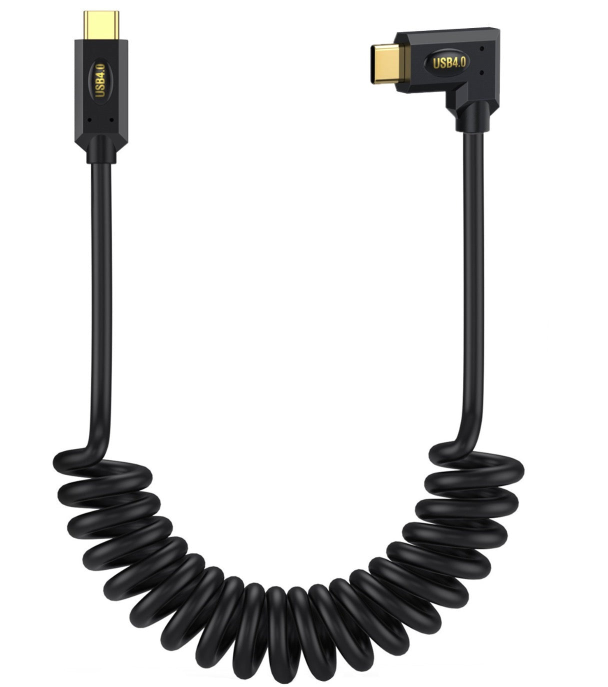 USB4 USB-C right and left angled coiled cable with 40Gbps support