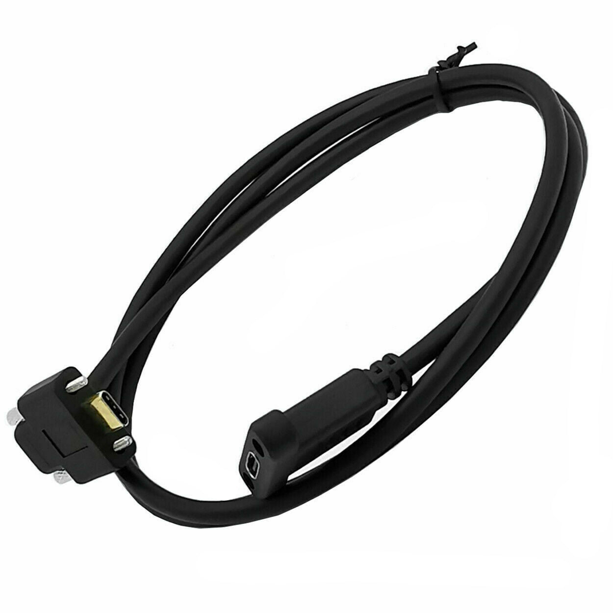 Black cable with connectors on a white background