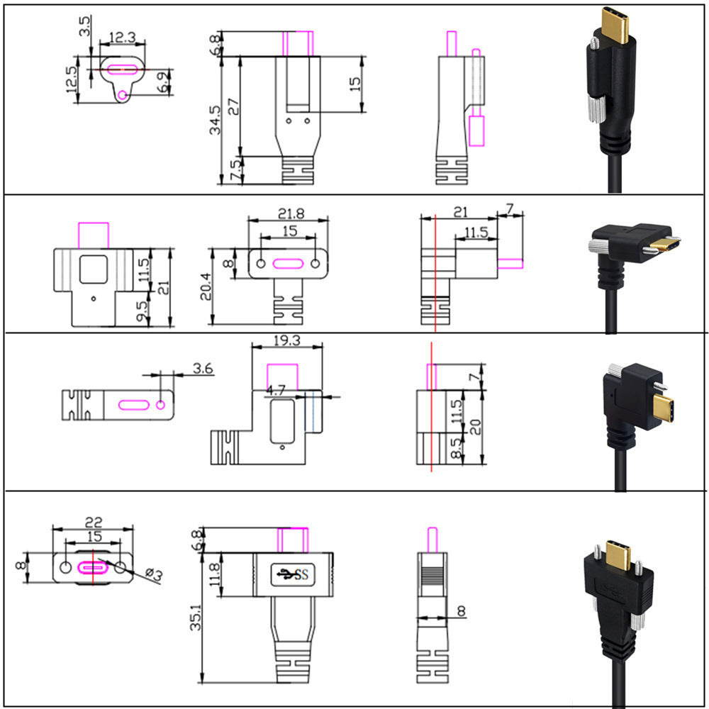 USB-C to Micro USB 3.0 Type-B Locking Screw Cable – Right Angle