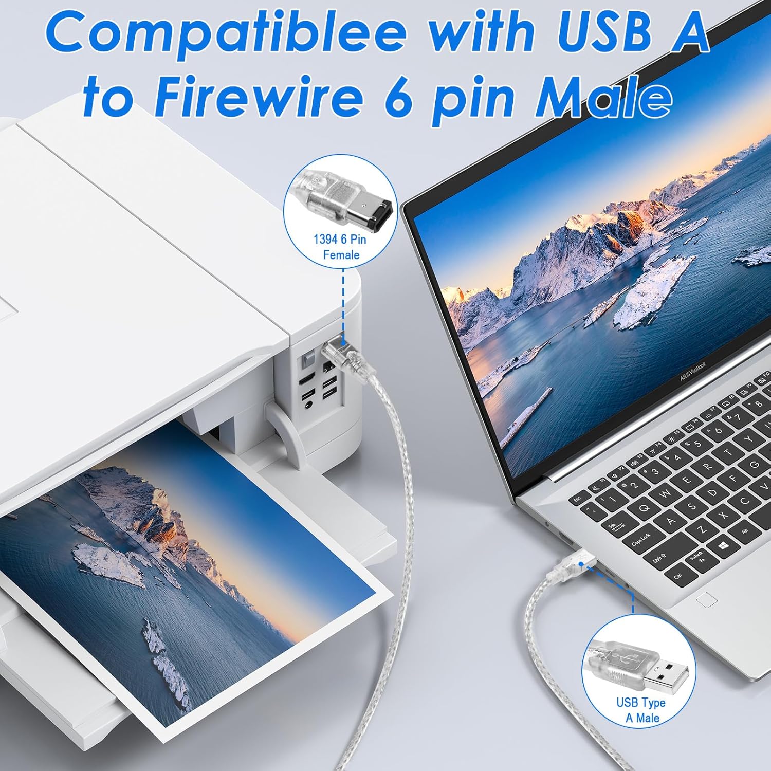 6-Pin IEEE 1394 FireWire 400 to USB 2.0 Male Converter Adapter Cable – 1.8m