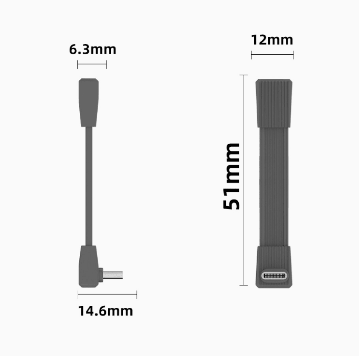 Measurement chart of a black strap with dimensions labeled on a white background