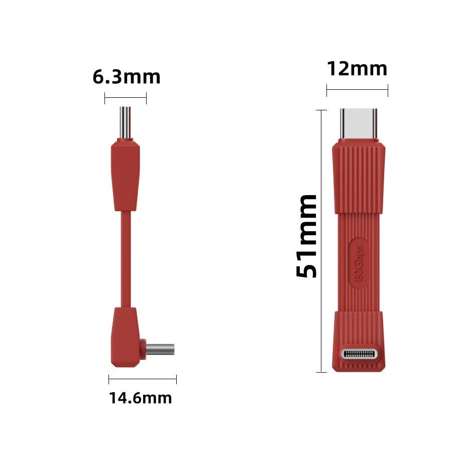 Red Type-C cable with specifications on a white background