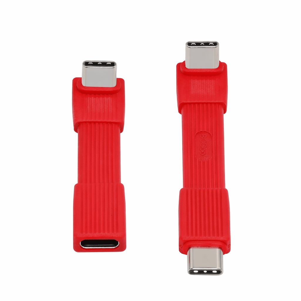 Two red USB-C connectors on a white background